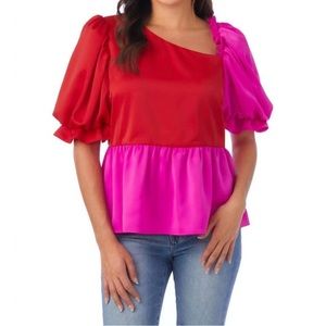 Crosby pink and red peplum shirt size XS Like New